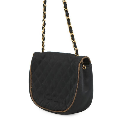 Chanel Chain Shoulder Bag Quilted CC Logo Satin Black