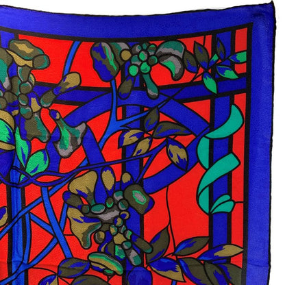 Tiffany & Co Stained Glass Pattern Silk Blue Scarf Red