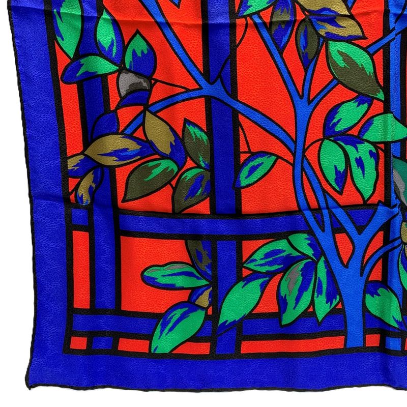Tiffany & Co Stained Glass Pattern Silk Blue Scarf Red