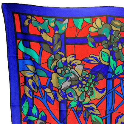 Tiffany & Co Stained Glass Pattern Silk Blue Scarf Red