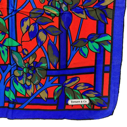 Tiffany & Co Stained Glass Pattern Silk Blue Scarf Red