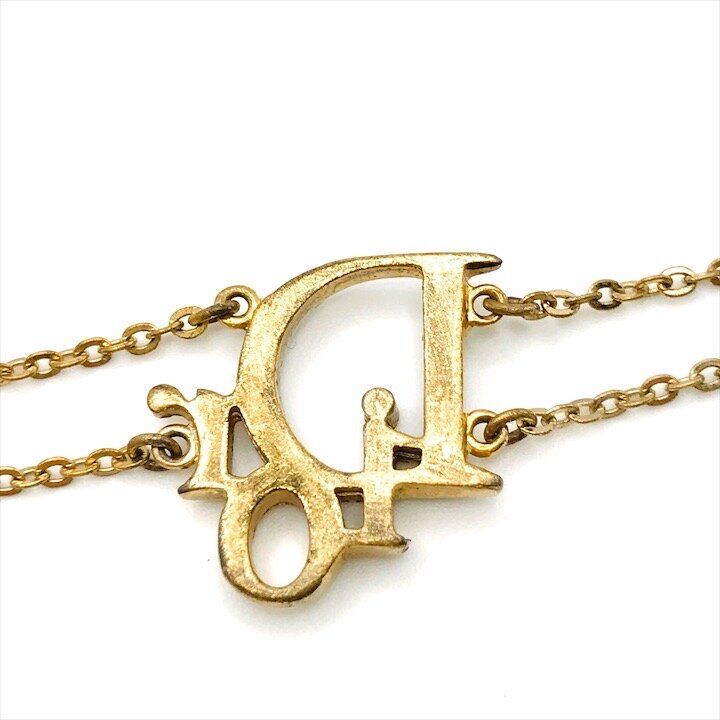 Dior Logo Bracelet Bangle Line Stone Gold