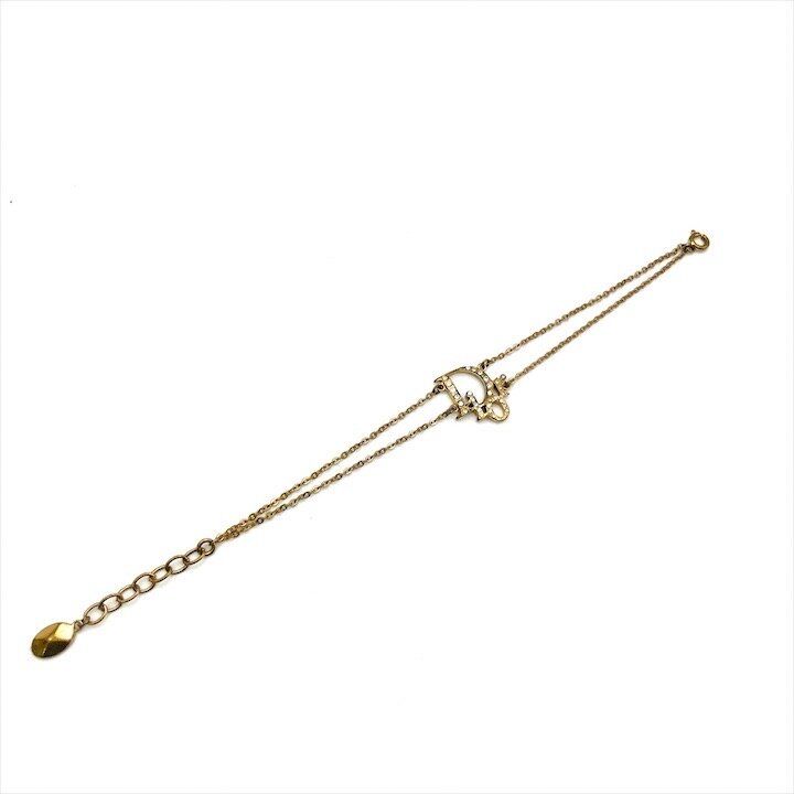 Dior Logo Bracelet Bangle Line Stone Gold