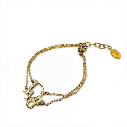 Dior Logo Bracelet Bangle Line Stone Gold