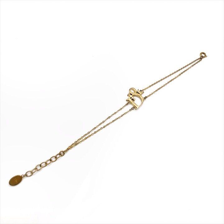 Dior Logo Bracelet Bangle Line Stone Gold