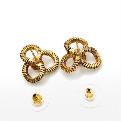Chanel CC Logo Camellia Flower Gold Earrings