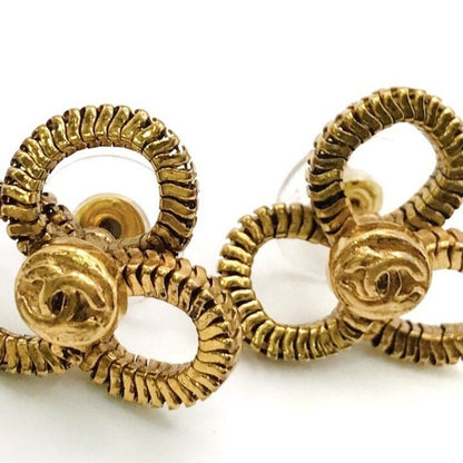 Chanel CC Logo Camellia Flower Gold Earrings