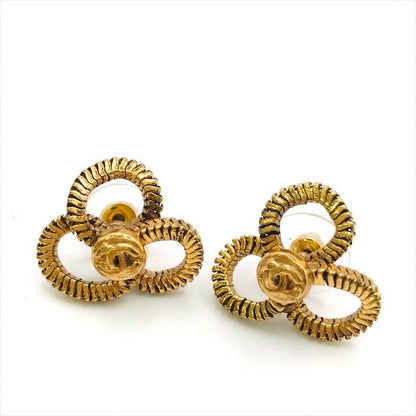 Chanel CC Logo Camellia Flower Gold Earrings