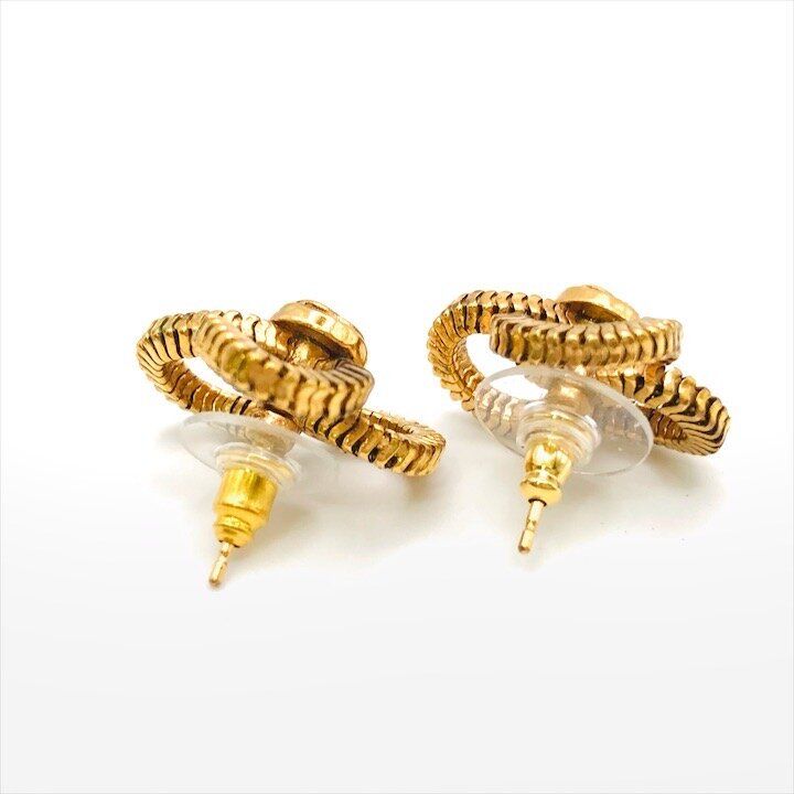 Chanel CC Logo Camellia Flower Gold Earrings