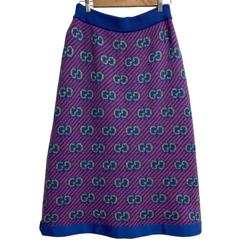 Gucci GG Jacquard Knit Skirt L Blue Pink