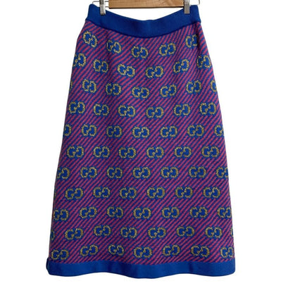 Gucci GG Jacquard Knit Skirt L Blue Pink