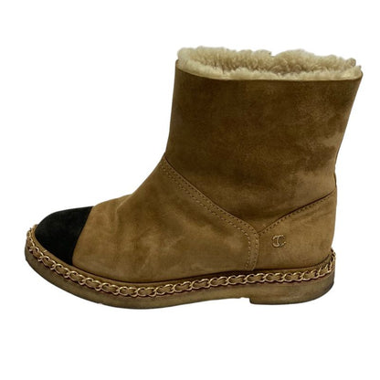 Chanel CC Logo Bicolor Mouton Short Boots 36C
