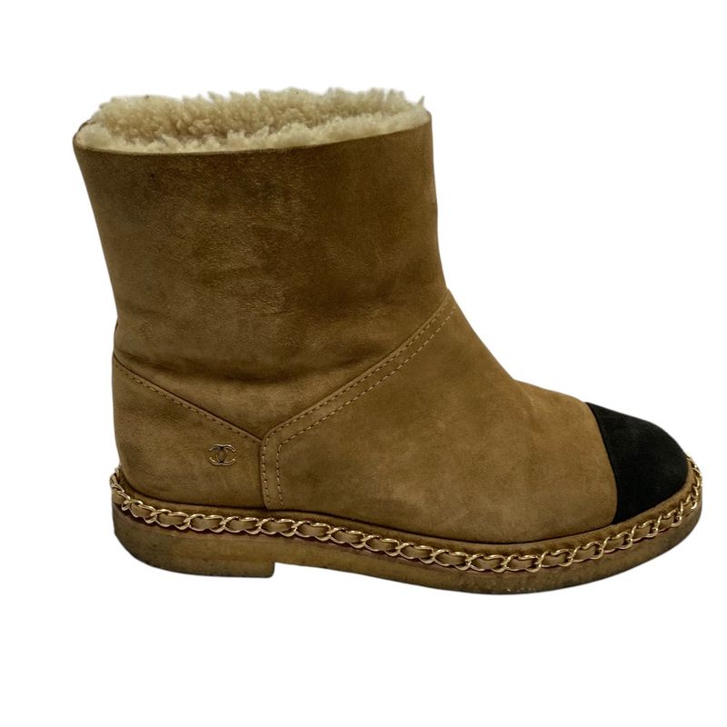 Chanel CC Logo Bicolor Mouton Short Boots 36C