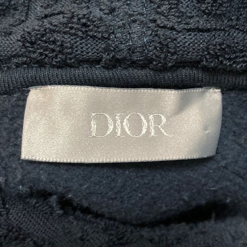 Dior Homme Oblique Terry Cotton Jacquard Pullover Hoodie XL Navy Sweater