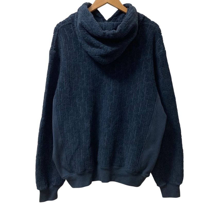 Dior Homme Oblique Terry Cotton Jacquard Pullover Hoodie XL Navy Sweater