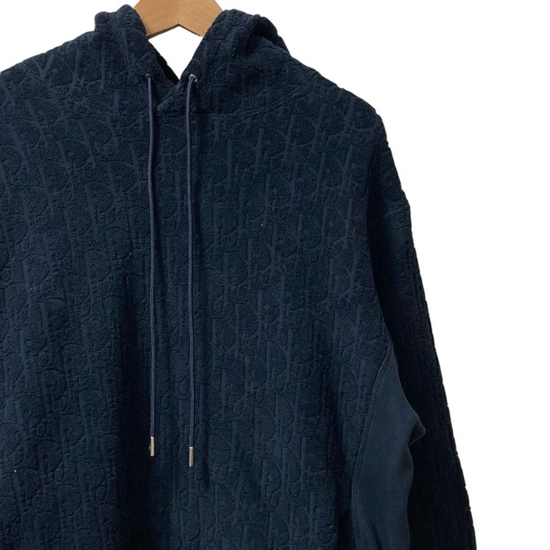 Dior Homme Oblique Terry Cotton Jacquard Pullover Hoodie XL Navy Sweater