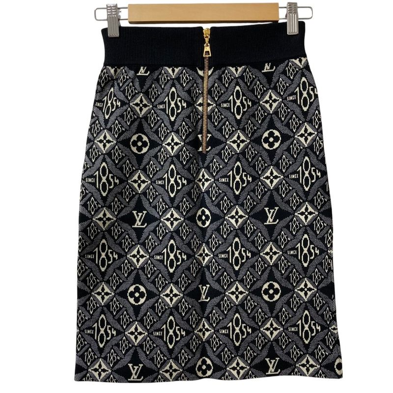 Louis Vuitton Since Monogram Jacquard Wool Skirt XS Black Gray White