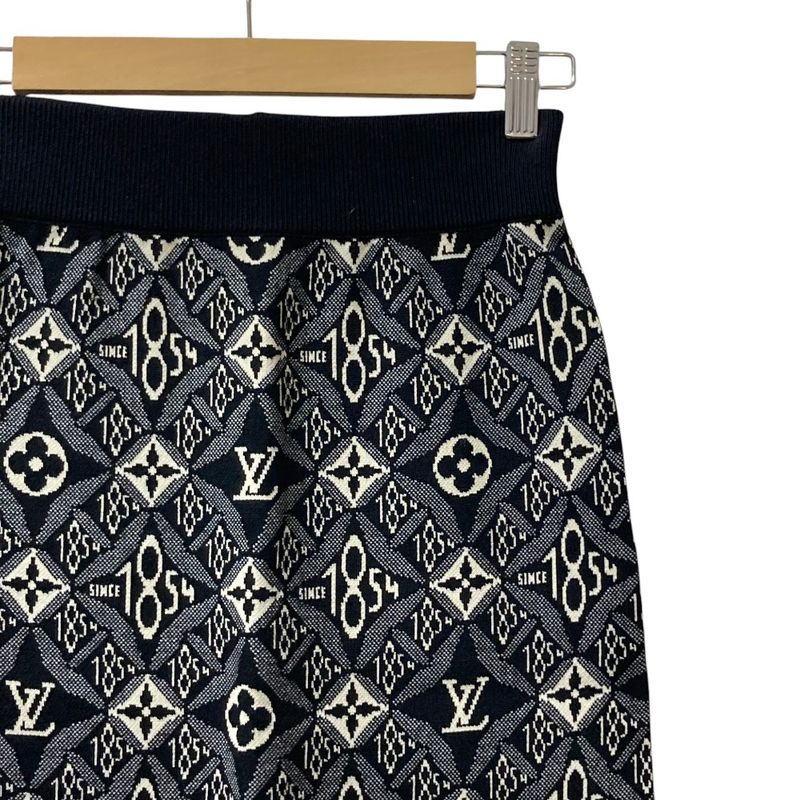 Louis Vuitton Since Monogram Jacquard Wool Skirt XS Black Gray White