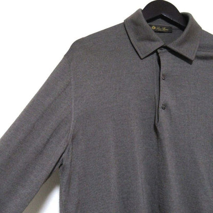 Loro Piana Cashmere Silk Long Sleeve Knit Polo Shirt 52 Khaki