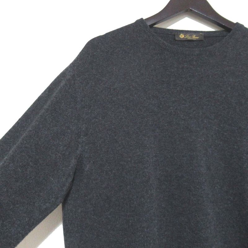 Loro Piana Cashmere Long Sleeve Melange Knit Sweater 52 Charcoal Grey
