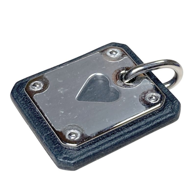 Hermes As de Coule PM Heart Motif Gpxleather Pendant Top Black Silver Brand