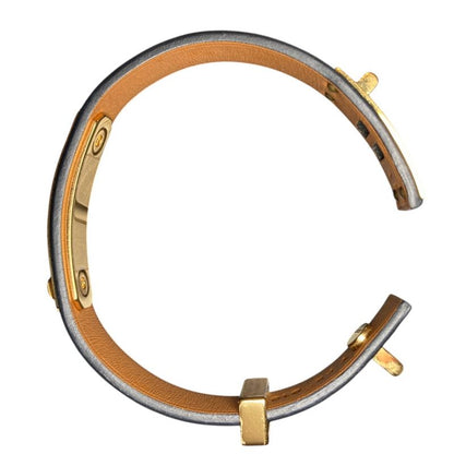 Hermes As de Coule Heart Mochif Leather Bracelet T2 Navy Gold Brand