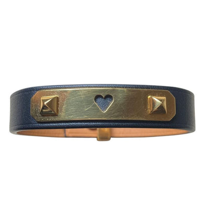 Hermes As de Coule Heart Mochif Leather Bracelet T2 Navy Gold Brand