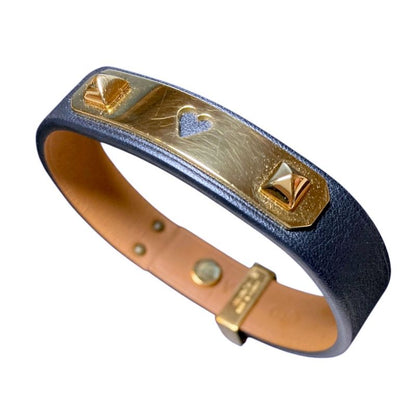 Hermes As de Coule Heart Mochif Leather Bracelet T2 Navy Gold Brand