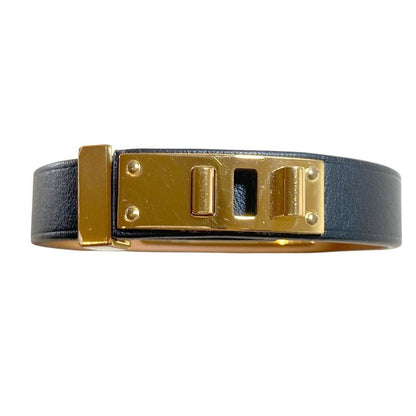 Hermes As de Coule Heart Mochif Leather Bracelet T2 Navy Gold Brand