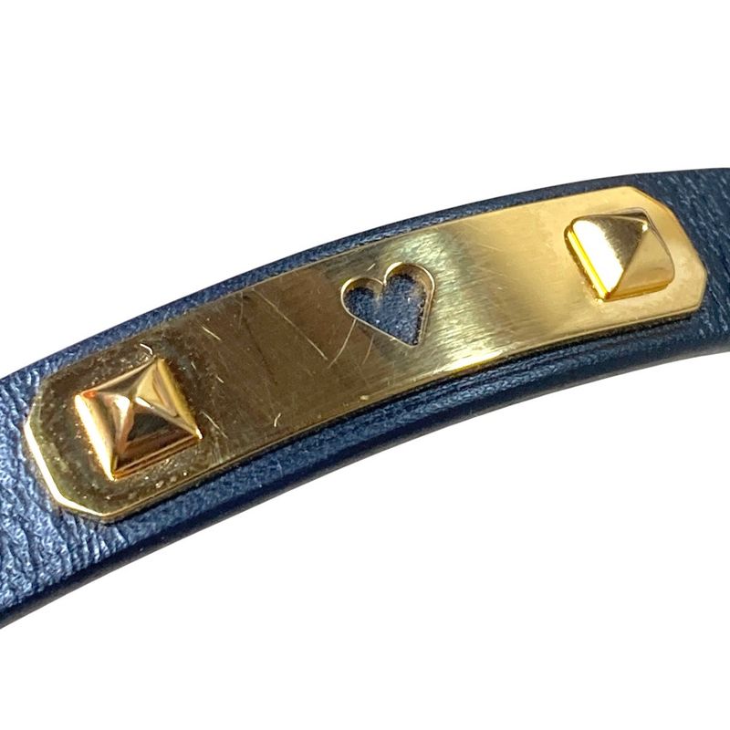 Hermes As de Coule Heart Mochif Leather Bracelet T2 Navy Gold Brand