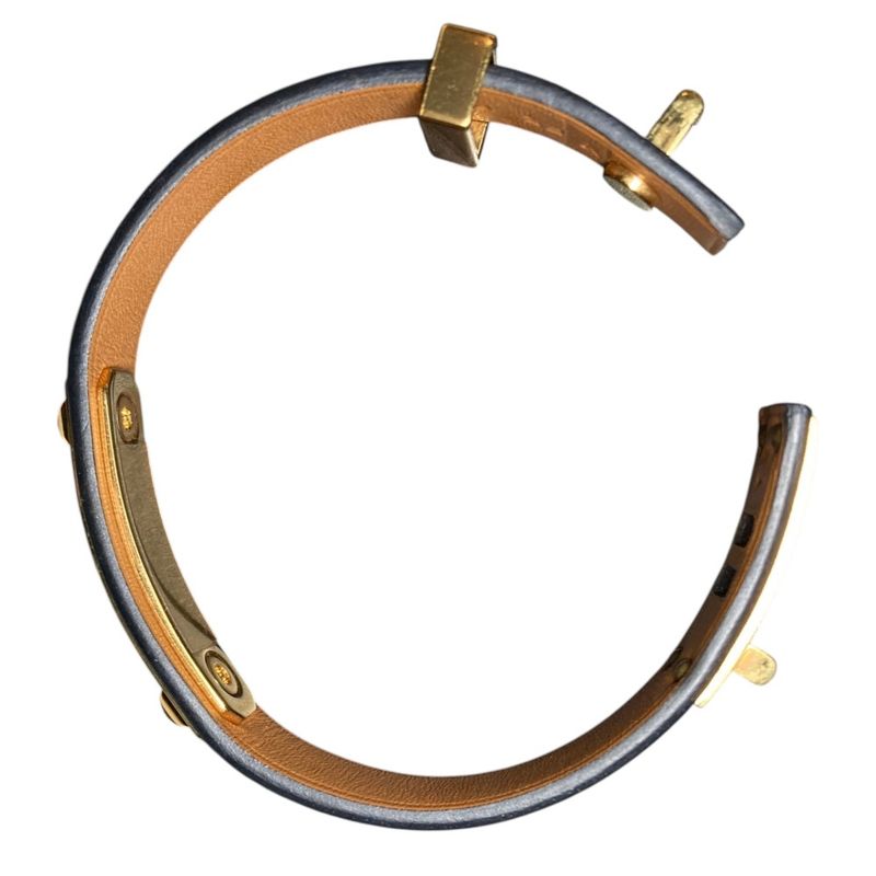 Hermes As de Coule Heart Mochif Leather Bracelet T2 Navy Gold Brand