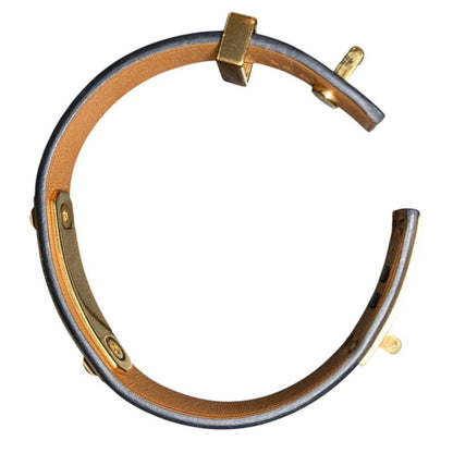 Hermes As de Coule Heart Mochif Leather Bracelet T2 Navy Gold Brand