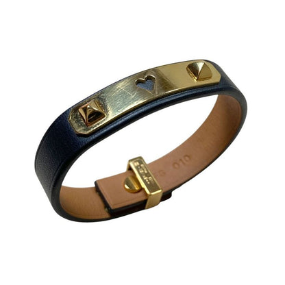 Hermes As de Coule Heart Mochif Leather Bracelet T2 Navy Gold Brand