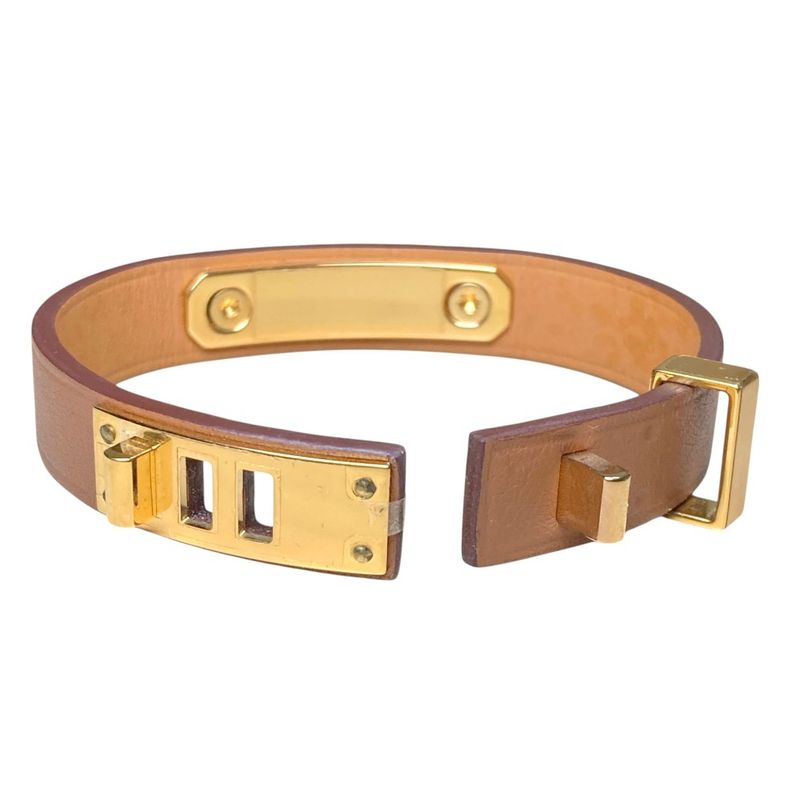 Hermes As de Coule Heart Motif Leather Bracelet T2 Brown Gold Brand