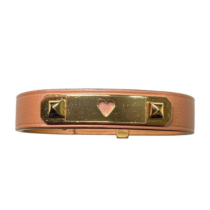 Hermes As de Coule Heart Motif Leather Bracelet T2 Brown Gold Brand
