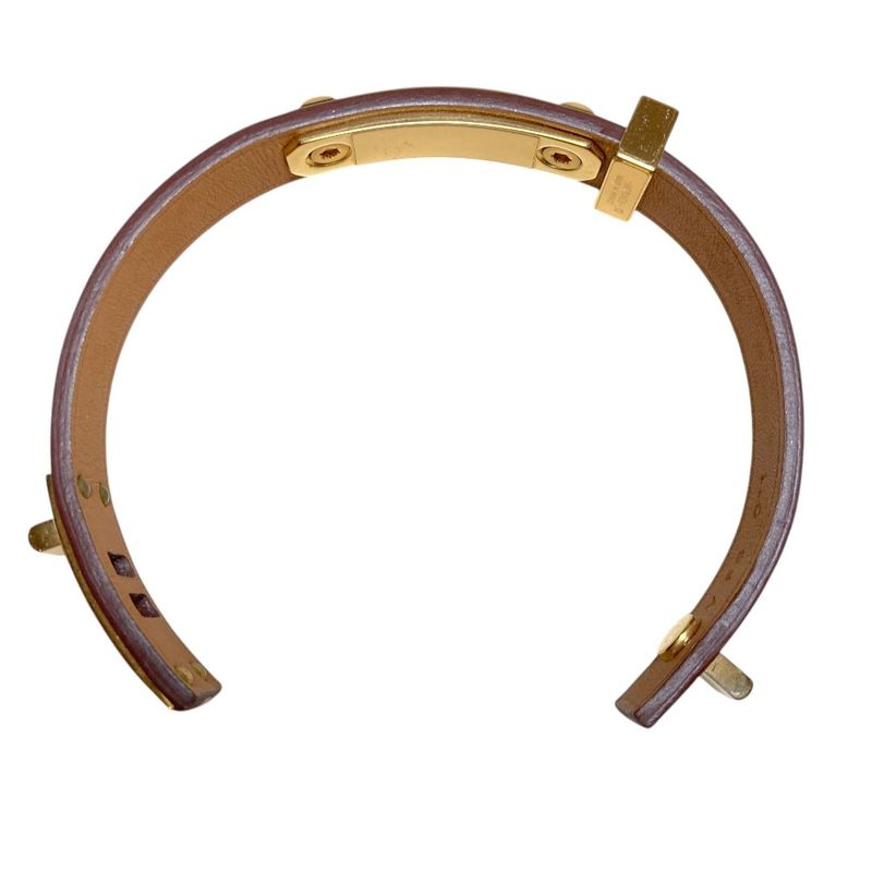 Hermes As de Coule Heart Motif Leather Bracelet T2 Brown Gold Brand