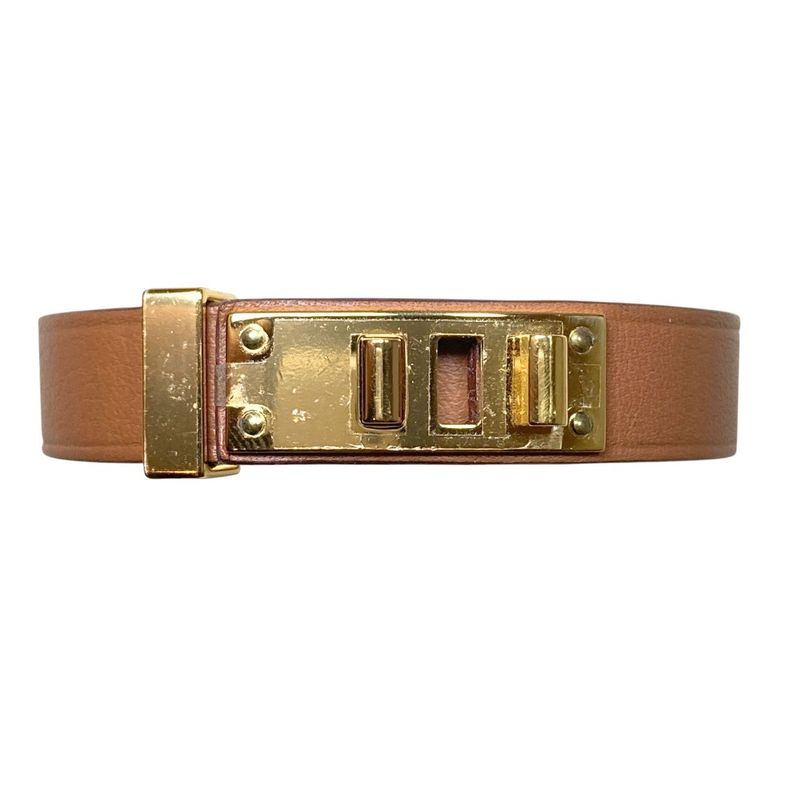 Hermes As de Coule Heart Motif Leather Bracelet T2 Brown Gold Brand