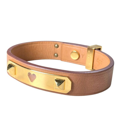 Hermes As de Coule Heart Motif Leather Bracelet T2 Brown Gold Brand