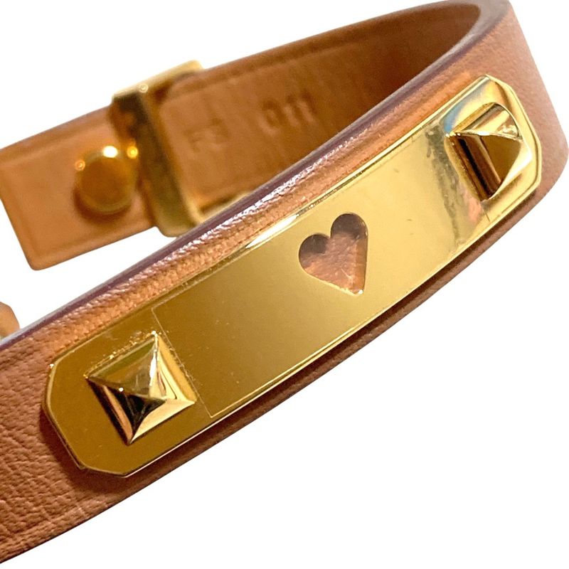 Hermes As de Coule Heart Motif Leather Bracelet T2 Brown Gold Brand