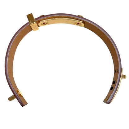 Hermes As de Coule Heart Motif Leather Bracelet T2 Brown Gold Brand