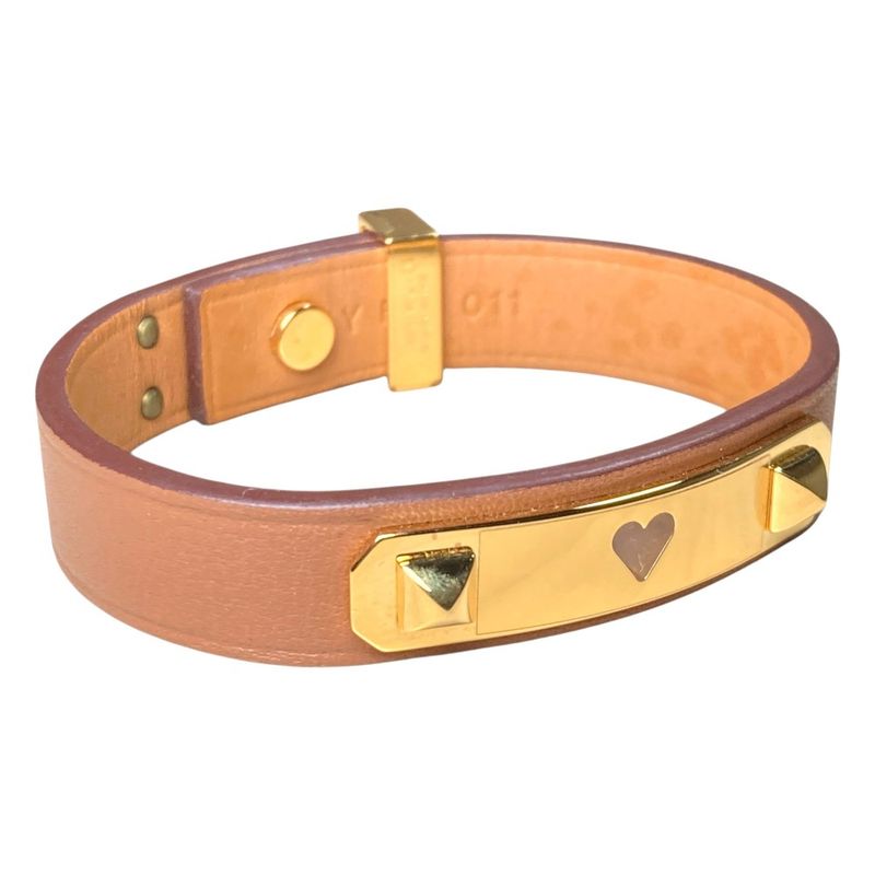 Hermes As de Coule Heart Motif Leather Bracelet T2 Brown Gold Brand