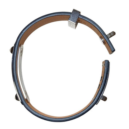 Hermes As de Coule Heart Motif Leather Bracelet T2 Navy Silver Brand