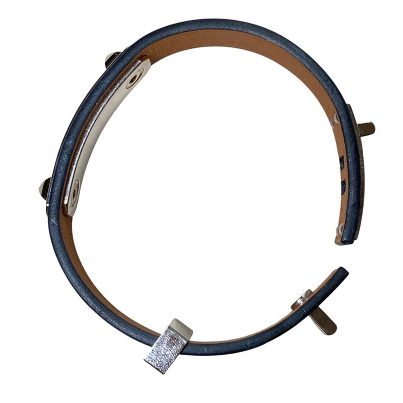 Hermes As de Coule Heart Motif Leather Bracelet T2 Navy Silver Brand
