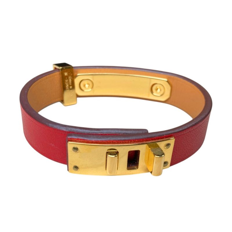 Hermes As de Coule Heart Motif Leather Bracelet T2 Red Gold Brand