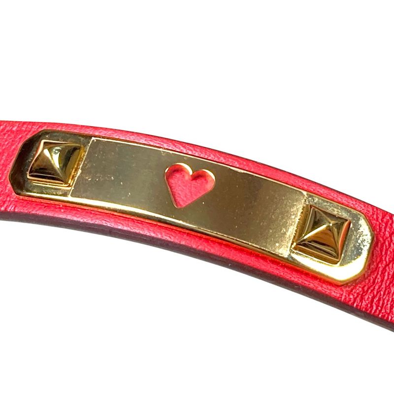 Hermes As de Coule Heart Motif Leather Bracelet T2 Red Gold Brand