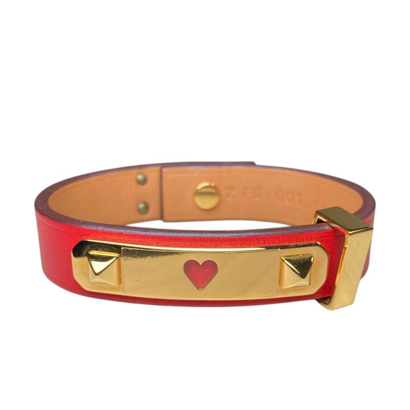 Hermes As de Coule Heart Motif Leather Bracelet T2 Red Gold Brand