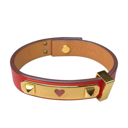 Hermes As de Coule Heart Motif Leather Bracelet T2 Red Gold Brand