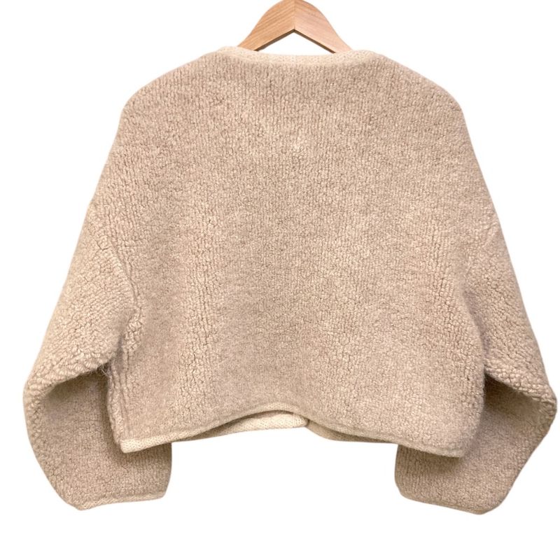 Celine Alpaca Cowl Boa Jacket Cardigan Gold Button M Beige