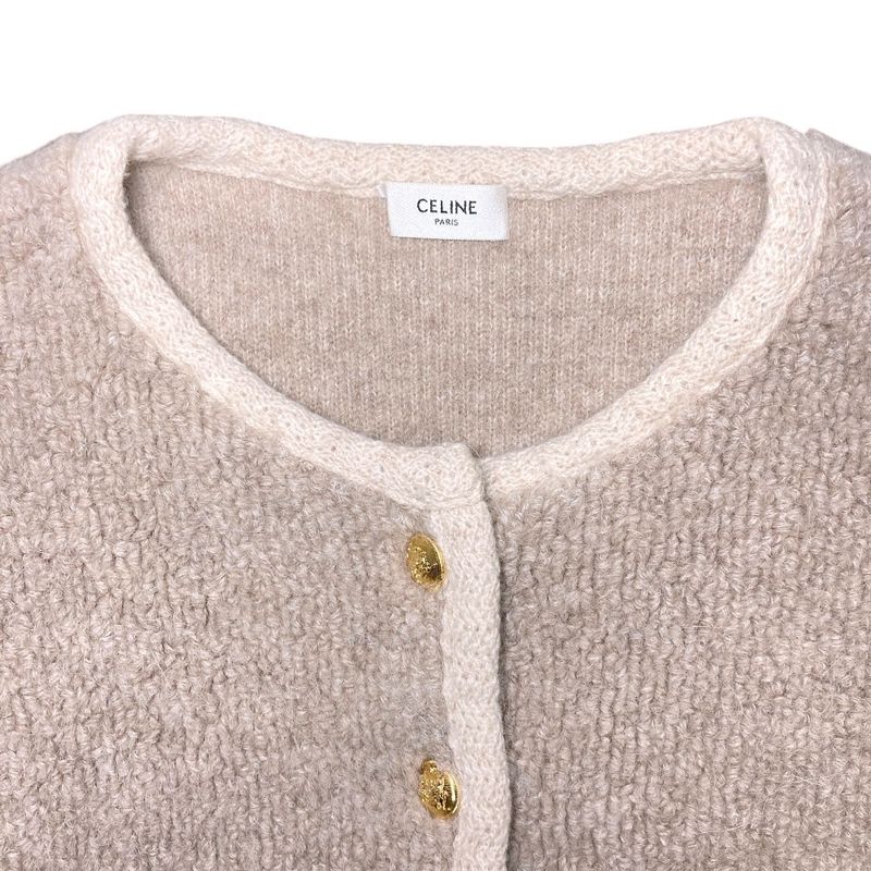 Celine Alpaca Cowl Boa Jacket Cardigan Gold Button M Beige