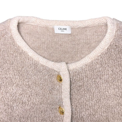 Celine Alpaca Cowl Boa Jacket Cardigan Gold Button M Beige